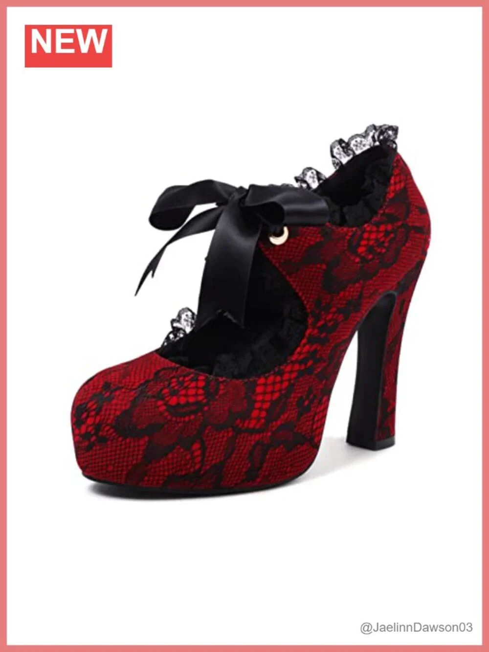 Elerhythm Women's Lace Flower Mary Jane Punk Closed Toe Prom Costume Elegantes